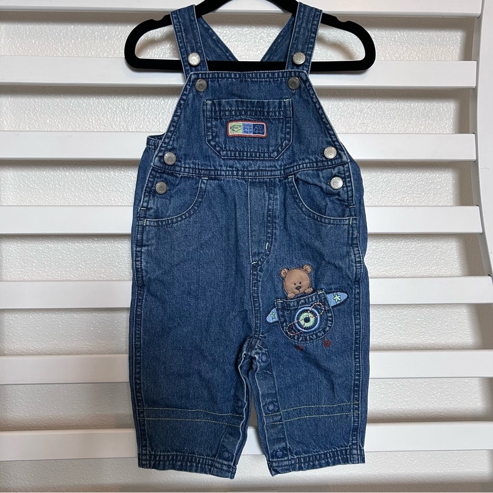 Vintage Carter's Dark Blue Denim Overalls with Bear Airplane